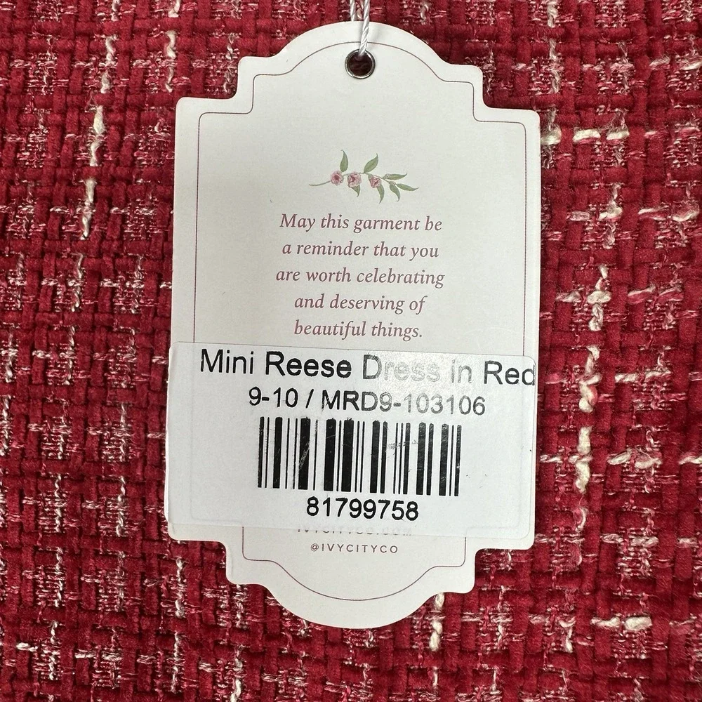 NEW IVY CITY CO Girls Reese Mini Dress‎ Size 9/10T Red Tweed Gold Zipper Wool